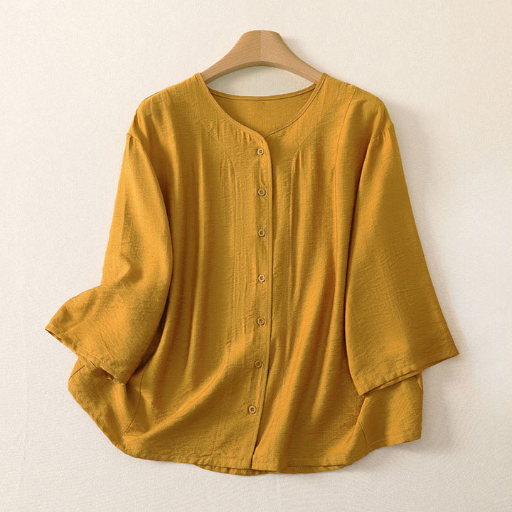 Buddha Stones Summer Casual Minimalist Button-Up Solid Women's Long Sleeve Shirts - Goldenrod - US12, UK/AU16, EU44 (3XL) - image 0