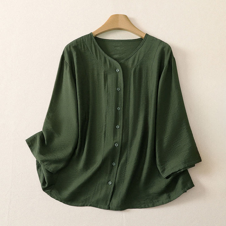 Buddha Stones Summer Casual Minimalist Button-Up Solid Women's Long Sleeve Shirts - DarkOliveGreen - US12, UK/AU16, EU44 (3XL) - image 13