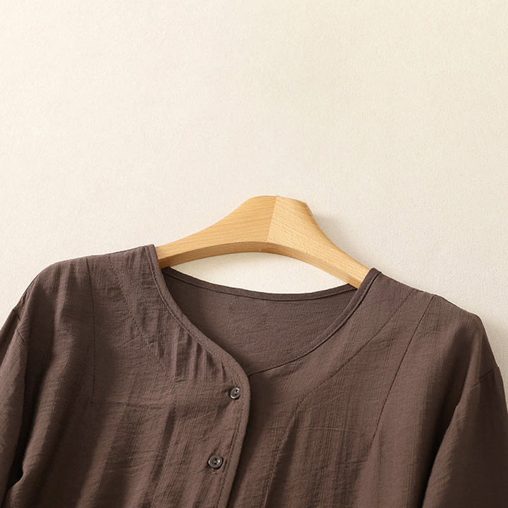 Buddha Stones Summer Casual Minimalist Button-Up Solid Women's Long Sleeve Shirts - image 18