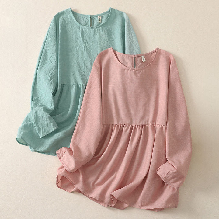 Buddha Stones Summer Casual Minimalist Solid Crew Neck Women's Long Sleeve Shirts - image 8