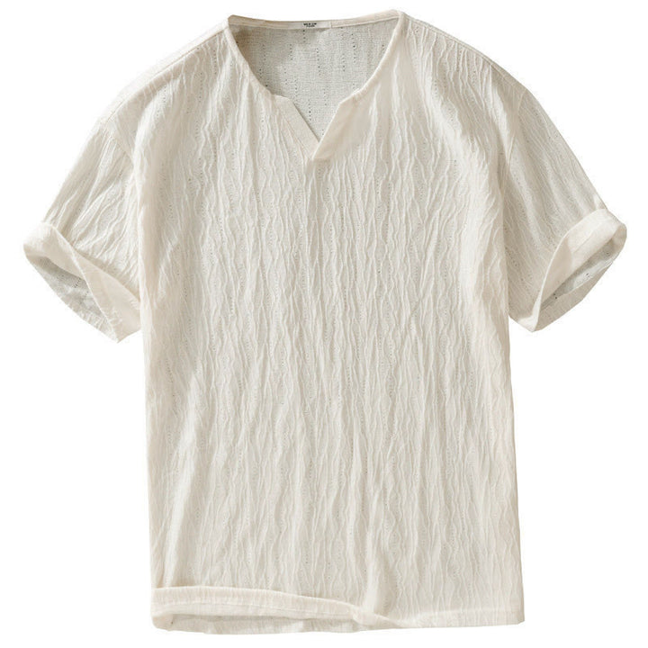 Buddha Stones Summer Casual Minimalist Solid V-Neck Men's Short Sleeve T-Shirts - image 14