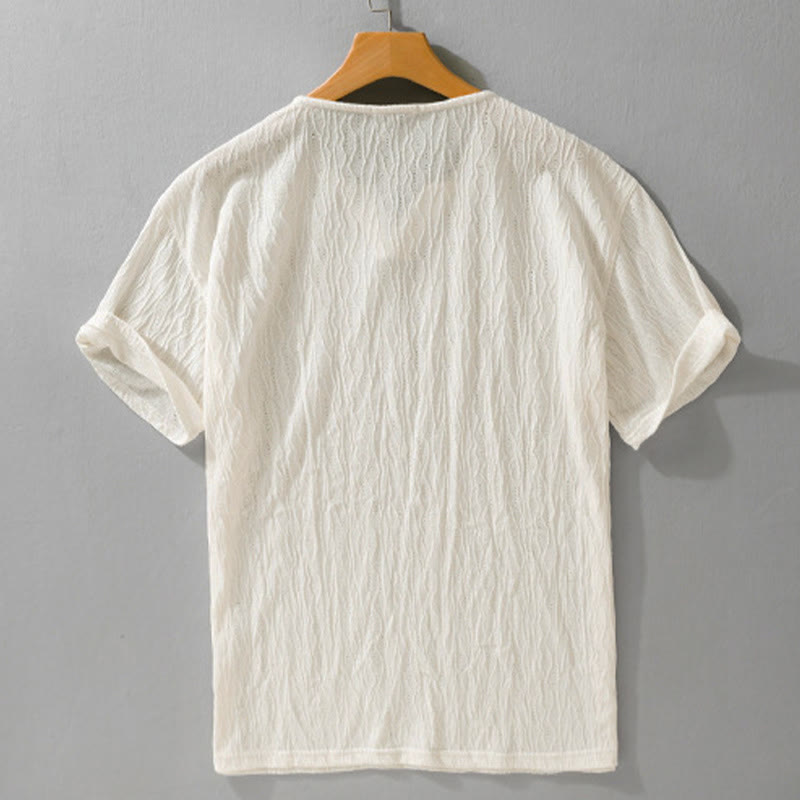Buddha Stones Summer Casual Minimalist Solid V-Neck Men's Short Sleeve T-Shirts - image 13