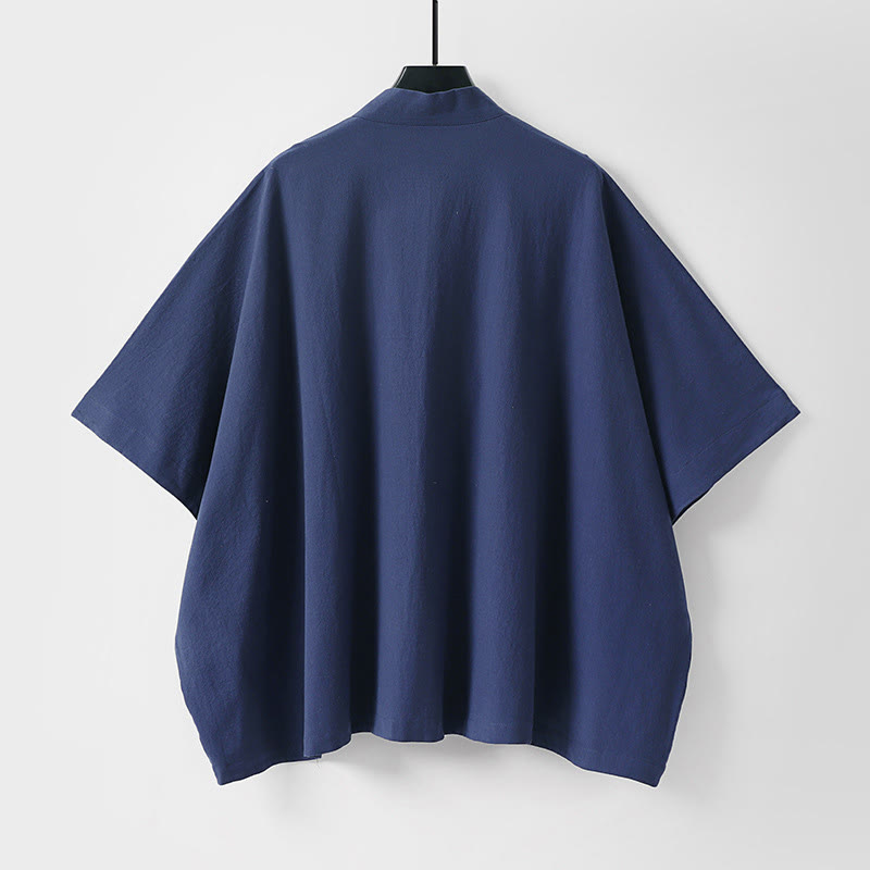 Buddha Stones Summer Minimalist Drawstring Lace-up Solid Short Sleeve Men's Kimono With Pockets - image 5