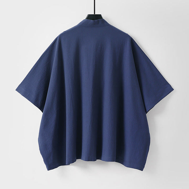 Buddha Stones Summer Minimalist Drawstring Lace-up Solid Short Sleeve Men's Kimono With Pockets - image 5