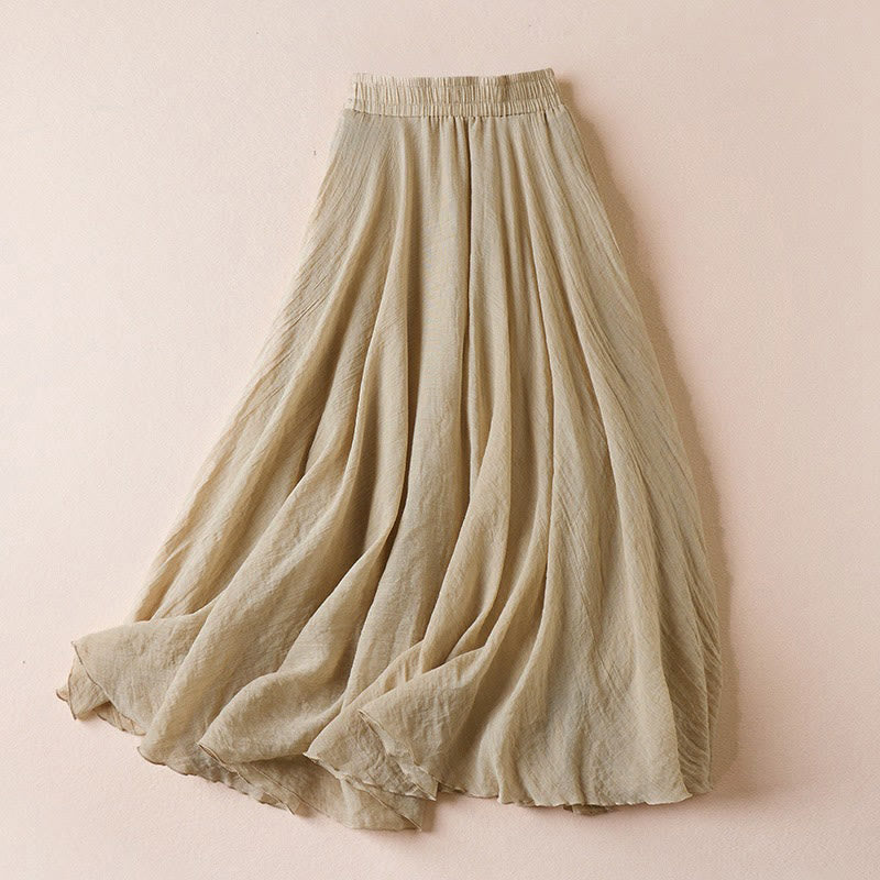 Buddha Stones Vintage Casual Pure Color High Waist Women's Skirt - PaleGoldenrod - US4-6，UK/AU8-10，EU36-38 (F) - image 0