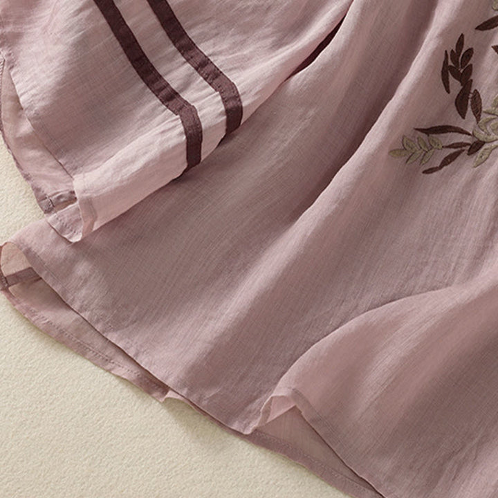 Buddha Stones Retro Embroidery Floral Three Quarter Sleeve Women's Cotton T-Shirt - image 29
