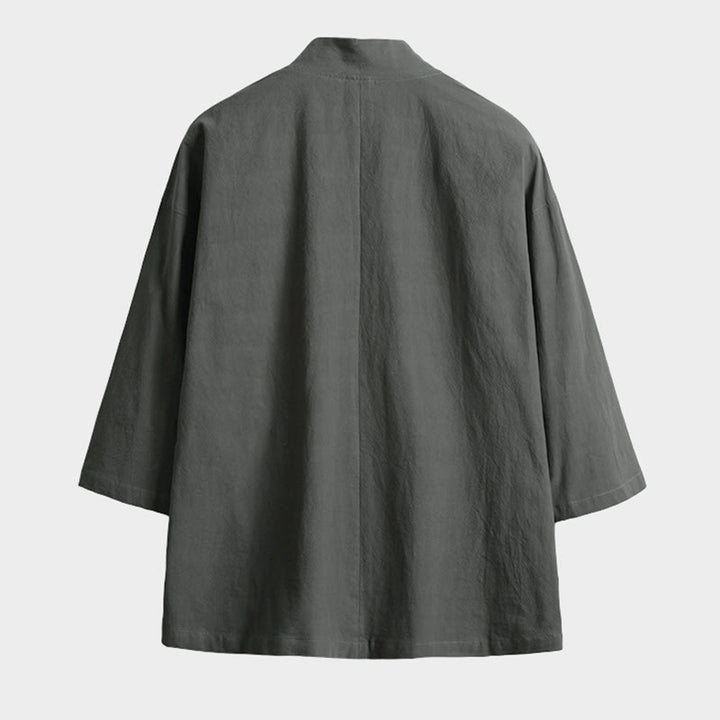 Buddha Stones Solid Color Lace-up Three Quarter Sleeve Open Front Jacket Men's Kimono - image 5