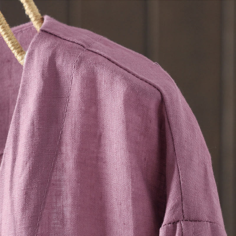 Buddha Stones Pure Color V-neck Women's Jacket With Pockets - image 10