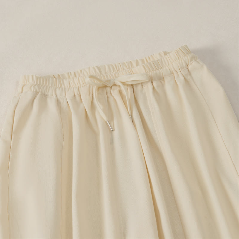 Buddha Stones Summer Casual Simple Drawstring Solid Cotton Linen Cropped Pants Women's Harem Pants With Pocket - image 1