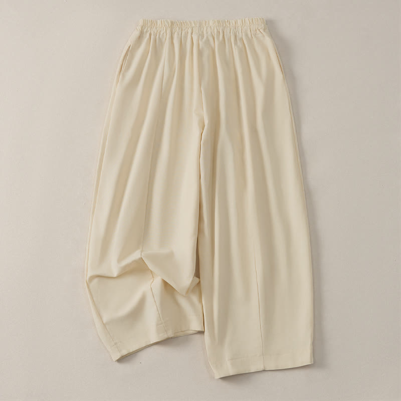 Buddha Stones Summer Casual Simple Drawstring Solid Cotton Linen Cropped Pants Women's Harem Pants With Pocket - image 2