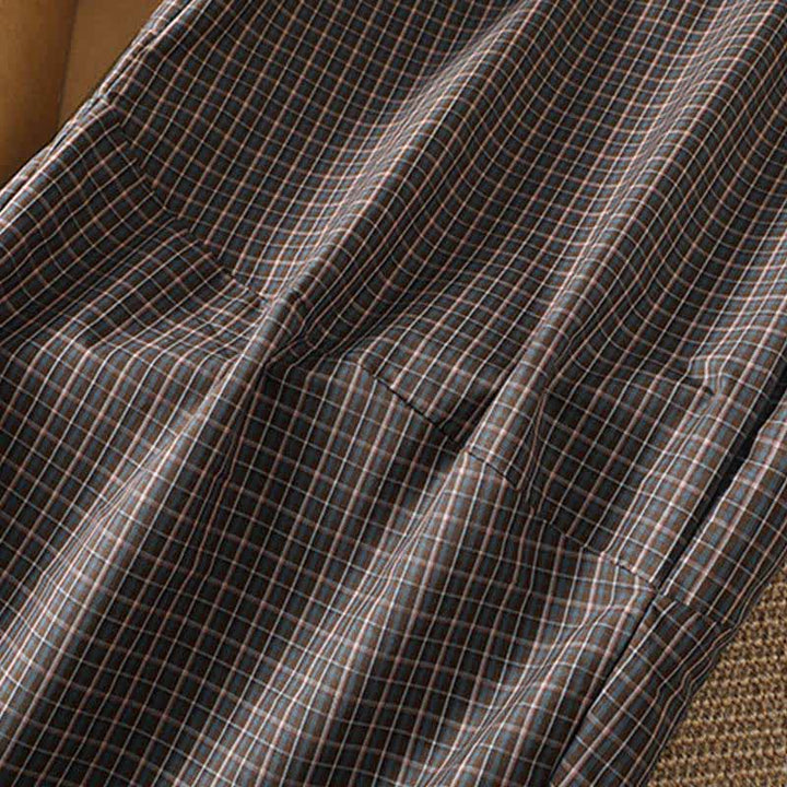 Buddha Stones Spring Summer Casual Brown Plaid Cropped Pants Women's Wide Leg Pants With Pockets - image 8