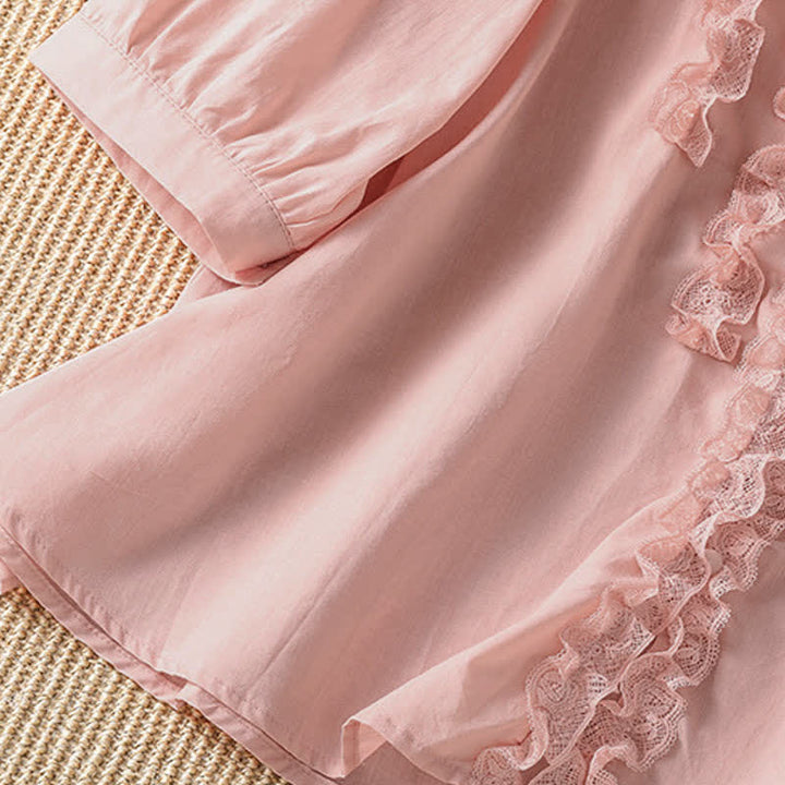 Buddha Stones Summer Casual Elegant Solid V-Neck Layered Ruffle Women's Three-Quarter Sleeve Shirts - image 6