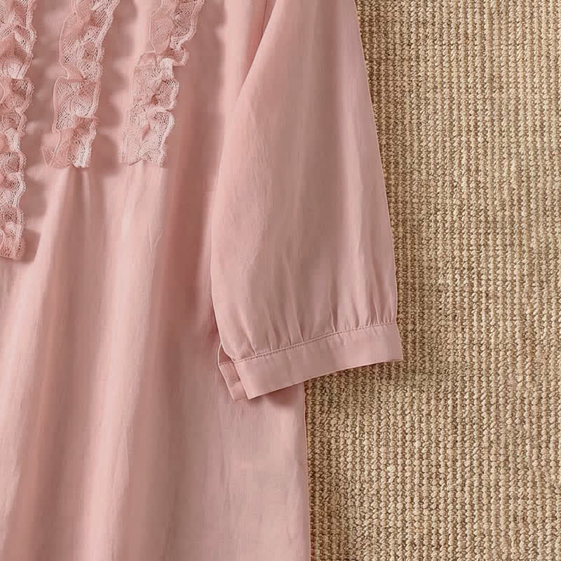 Buddha Stones Summer Casual Elegant Solid V-Neck Layered Ruffle Women's Three-Quarter Sleeve Shirts - image 7