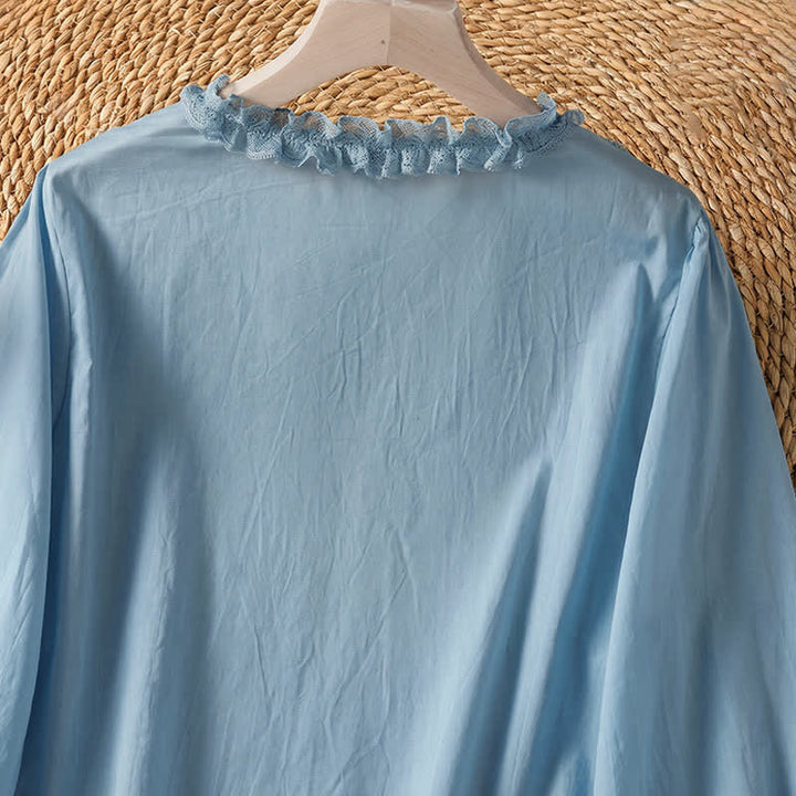 Buddha Stones Summer Casual Elegant Solid V-Neck Layered Ruffle Women's Three-Quarter Sleeve Shirts - image 13