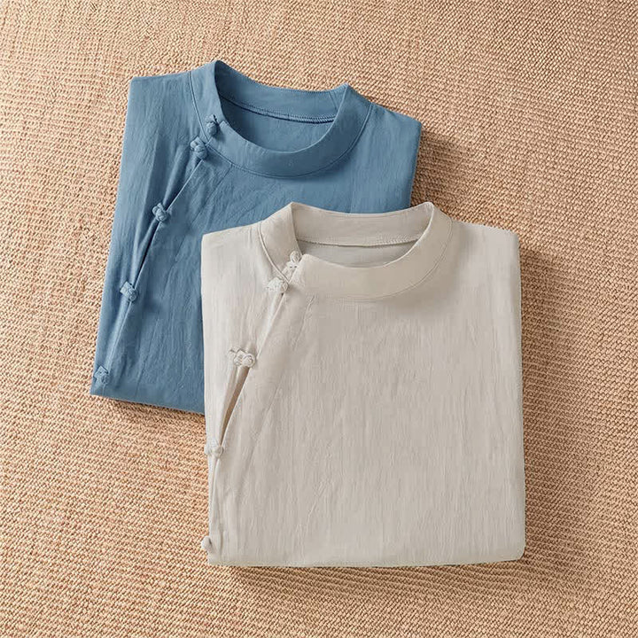 Buddha Stones Summer Casual Tang Style Frog Button Crew Neck Solid Women's Short Sleeve Shirts - image 15