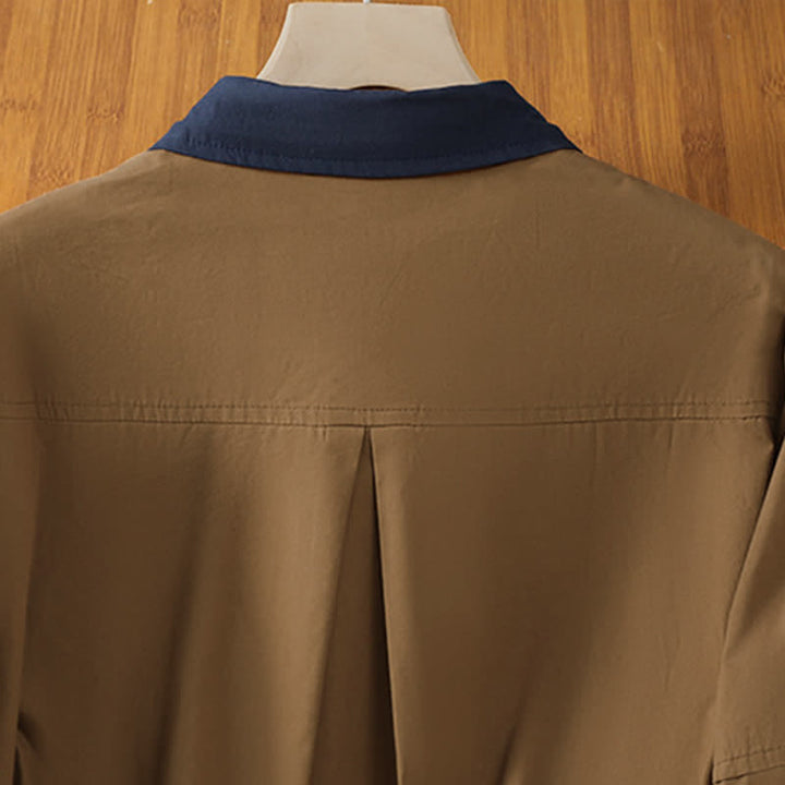 Buddha Stones Summer Casual Minimalist Solid Contrast Trim Women's Long Sleeve Shirts With Patch Pocket - image 12