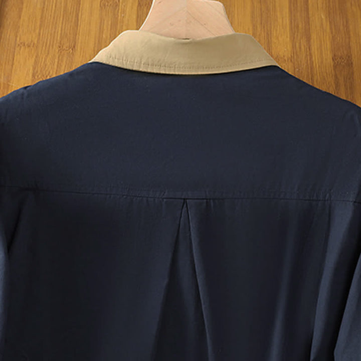 Buddha Stones Summer Casual Minimalist Solid Contrast Trim Women's Long Sleeve Shirts With Patch Pocket - image 3