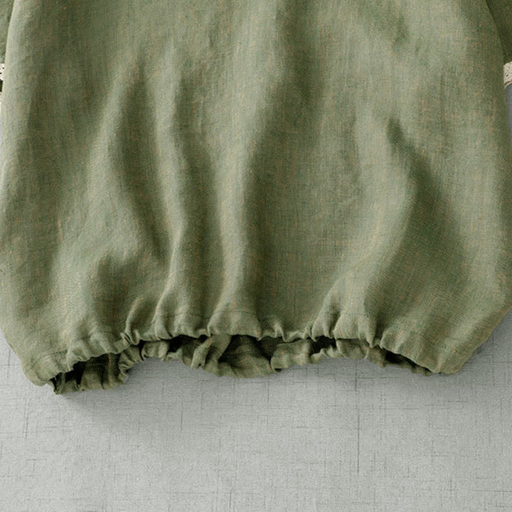 Buddha Stones Summer Casual Boho Button-Up Solid Green Hooded Lace Trim Women's Short Sleeve Shirts - image 8