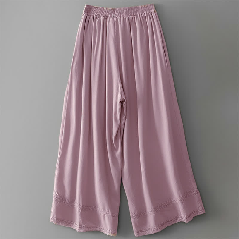 Buddha Stones Summer Casual Elegant Drawstring Solid Cropped Pants Women's Wide Leg Pants With Pockets - image 15