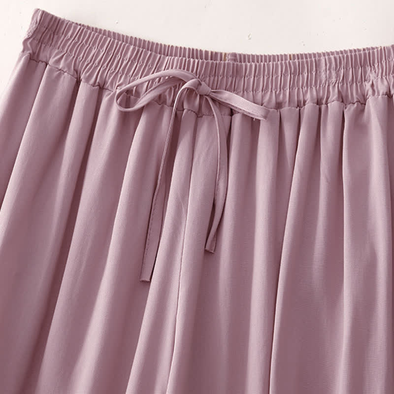 Buddha Stones Summer Casual Elegant Drawstring Solid Cropped Pants Women's Wide Leg Pants With Pockets - image 16