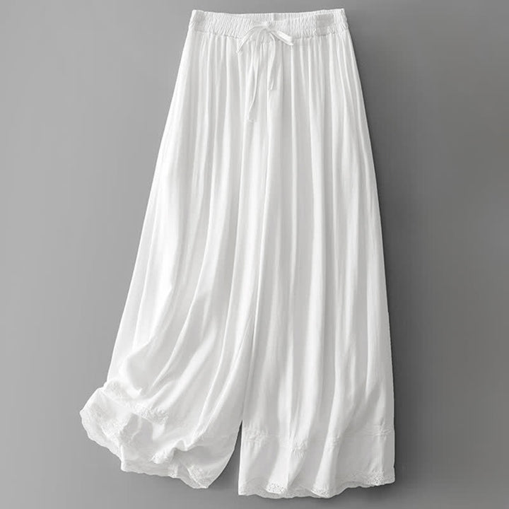 Buddha Stones Summer Casual Elegant Drawstring Solid Cropped Pants Women's Wide Leg Pants With Pockets - White - US8-10, UK/AU12-14, EU40-42 (2XL) - image 24