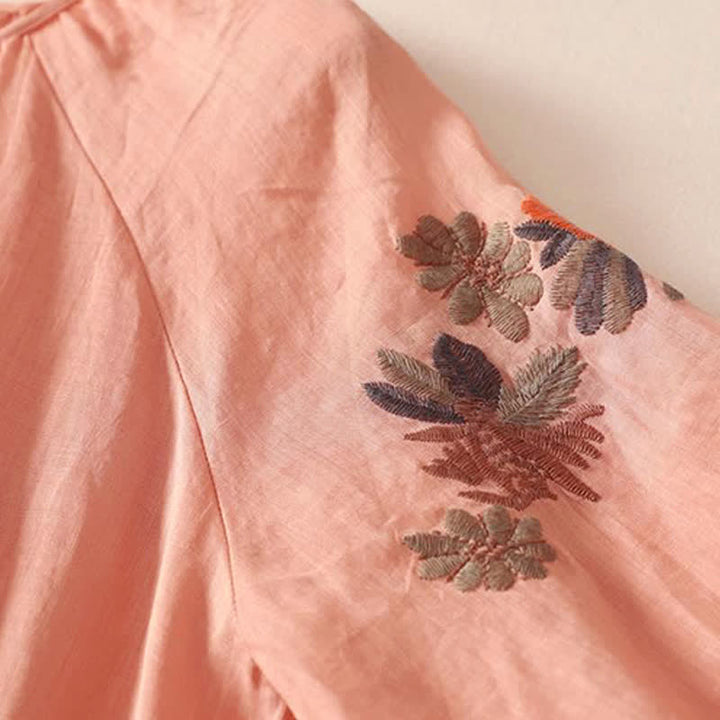 Buddha Stones Summer Boho Embroidery Floral Women's Elbow-Length Sleeve Dress - image 5