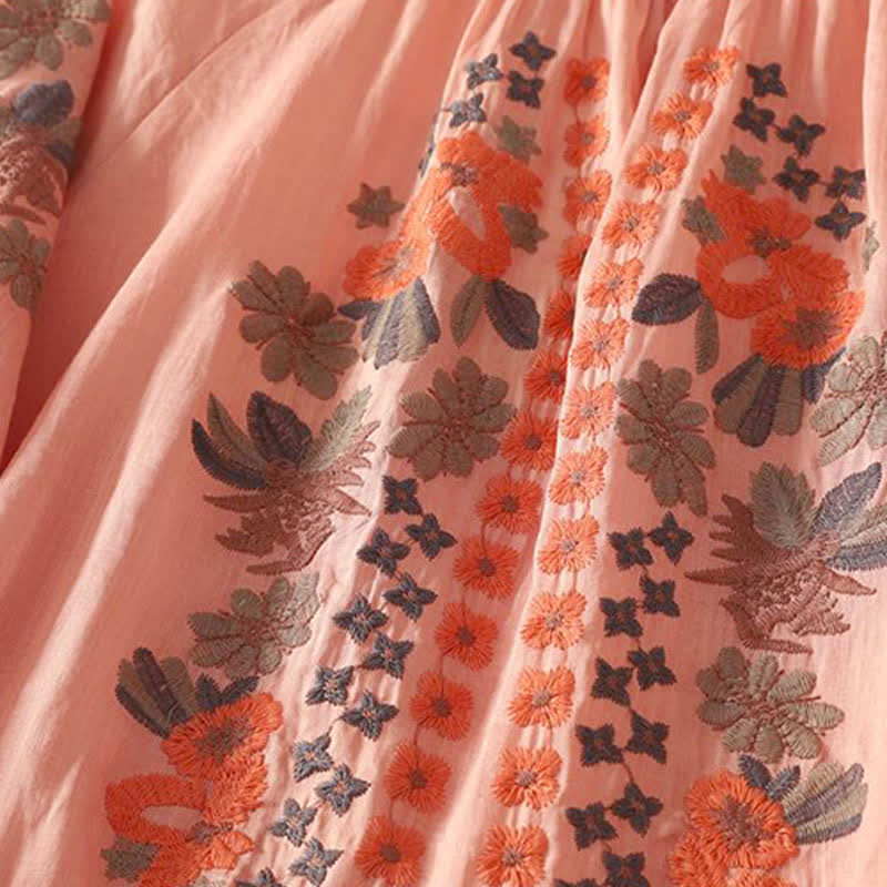 Buddha Stones Summer Boho Embroidery Floral Women's Elbow-Length Sleeve Dress - image 4