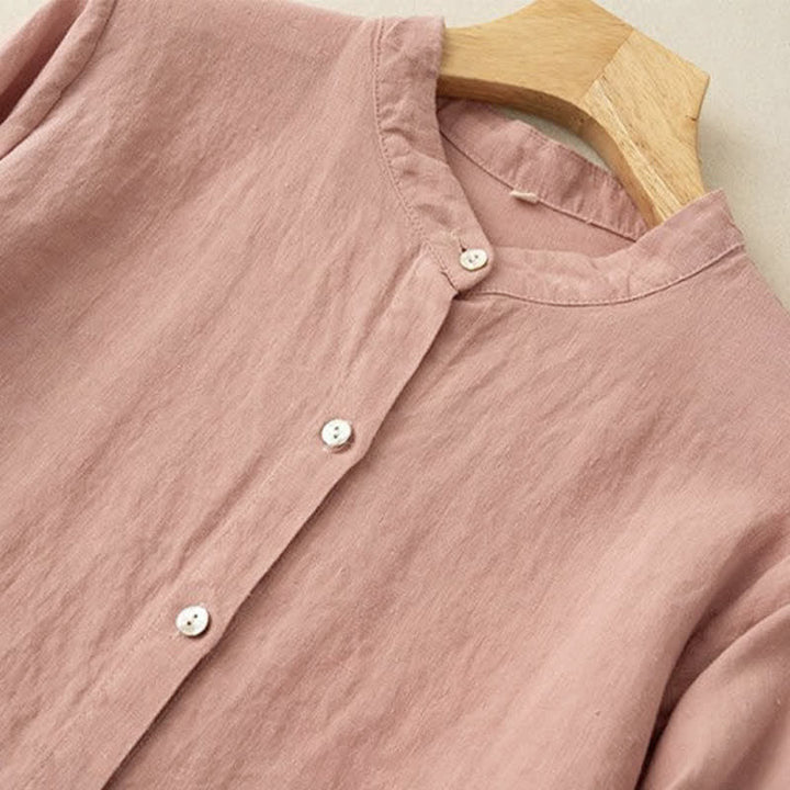 Buddha Stones Fall Casual Tang Style Mandarin Collar Solid Women's Long Sleeve Shirts - image 5
