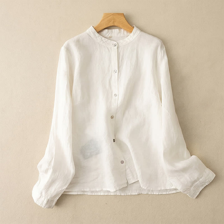 Buddha Stones Fall Casual Tang Style Mandarin Collar Solid Women's Long Sleeve Shirts - White - US12, UK/AU16, EU44 (3XL) - image 22
