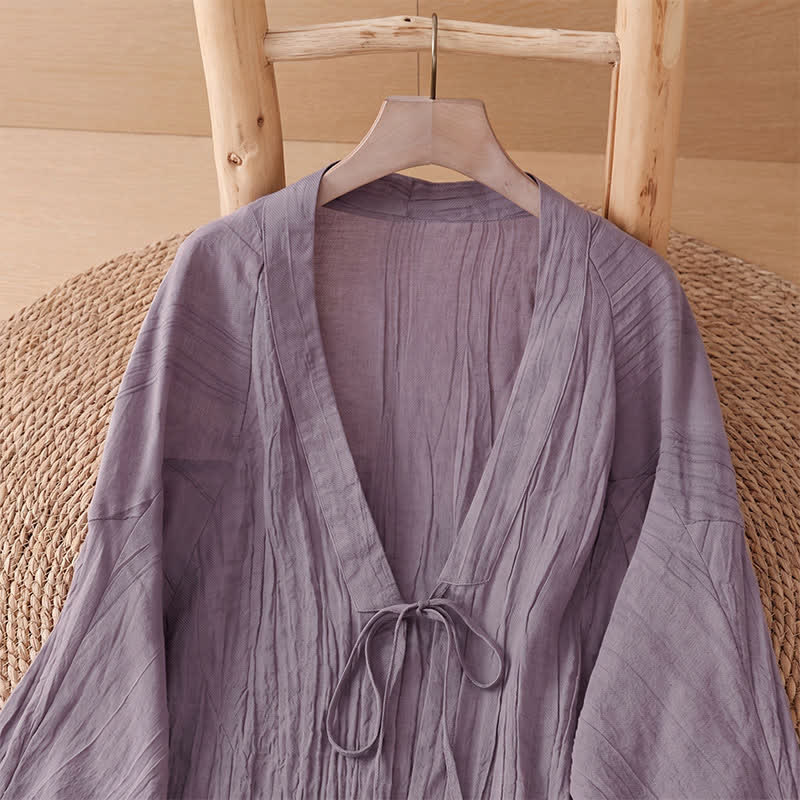 Buddha Stones Summer Casual Boho Wrinkle Design Drawstring Solid Women's Kimono - image 22