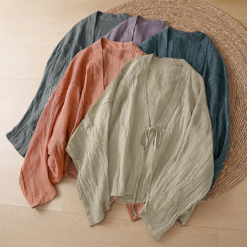 Buddha Stones Summer Casual Boho Wrinkle Design Drawstring Solid Women's Kimono - image 37