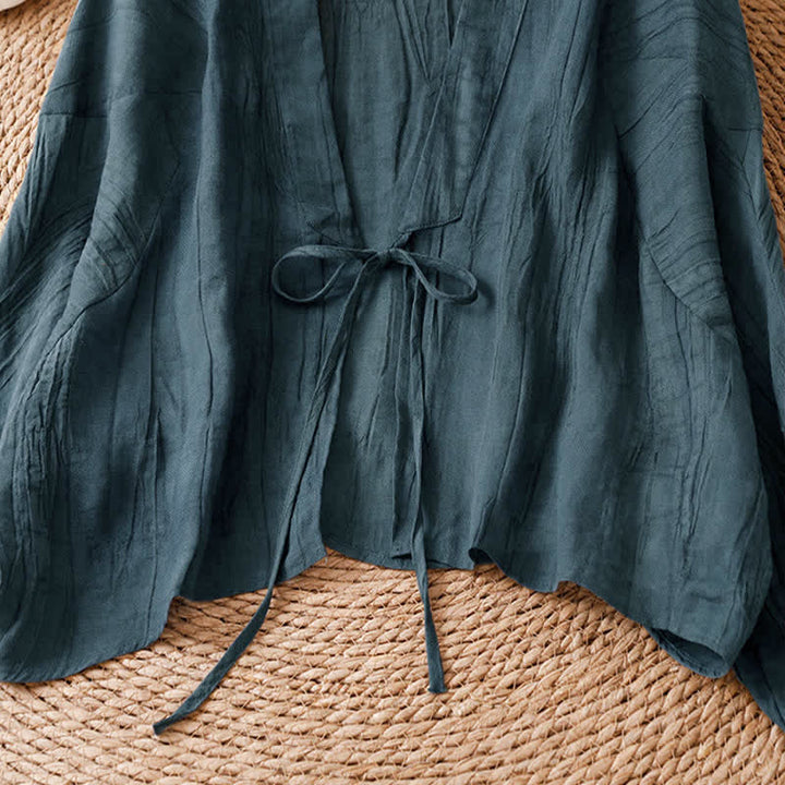 Buddha Stones Summer Casual Boho Wrinkle Design Drawstring Solid Women's Kimono - image 15