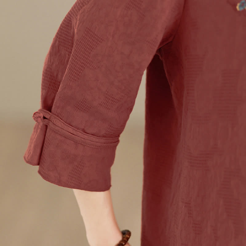 Buddha Stones Spring Summer Vintage Tang Style Embroidery Mandarin Collar Floral Women's Long Sleeve Shirts - image 5