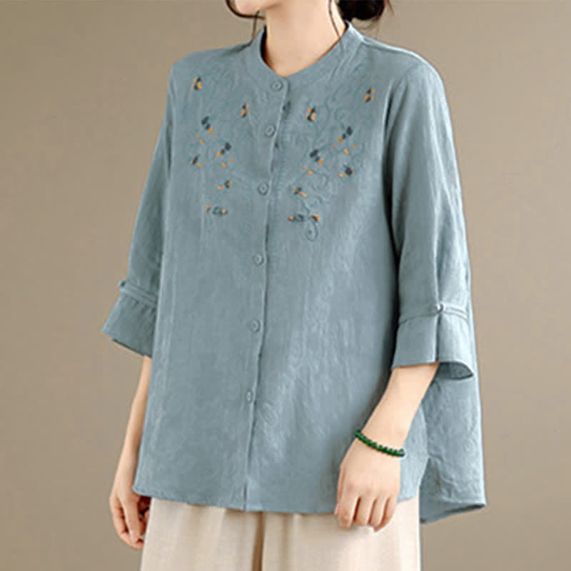 Buddha Stones Spring Summer Vintage Tang Style Embroidery Mandarin Collar Floral Women's Long Sleeve Shirts - image 12