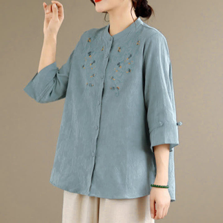Buddha Stones Spring Summer Vintage Tang Style Embroidery Mandarin Collar Floral Women's Long Sleeve Shirts - image 15
