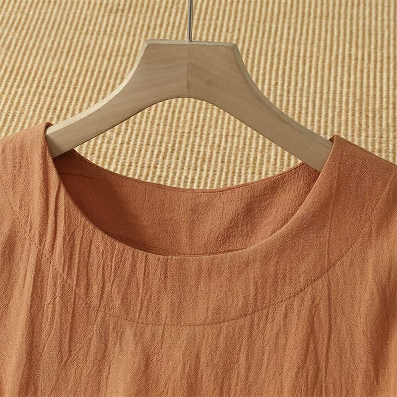 Buddha Stones Summer Casual Minimalist Solid Orange Crew Neck Women's Short Sleeve Dress - image 2