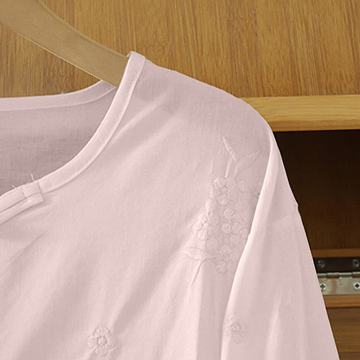Buddha Stones Summer Casual Embroidery Floral Crew Neck Women's Three-Quarter Sleeve Dress With Pockets - image 11