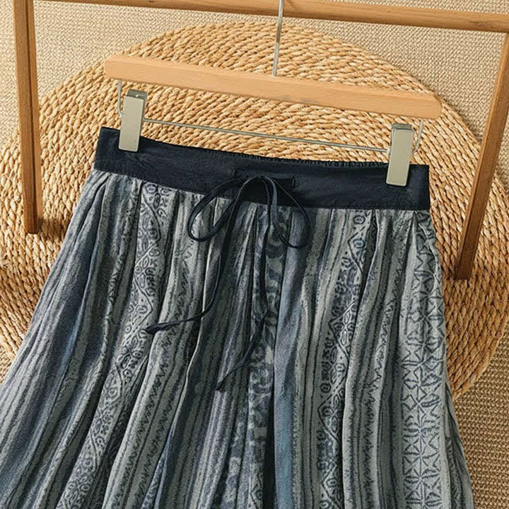 Buddha Stones Spring Summer Casual Bohemian Drawstring Geometric Women's Skirts With Pockets - image 6
