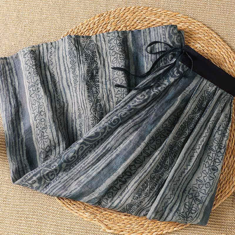 Buddha Stones Spring Summer Casual Bohemian Drawstring Geometric Women's Skirts With Pockets - image 3