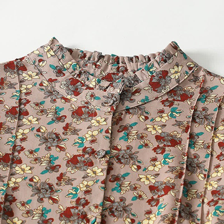 Buddha Stones Spring Summer Vintage Elegant Button-Up Floral Women's Long Sleeve DressWith Pockets - image 2