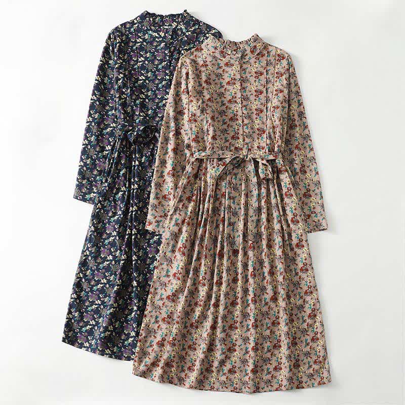 Buddha Stones Spring Summer Vintage Elegant Button-Up Floral Women's Long Sleeve DressWith Pockets - image 14
