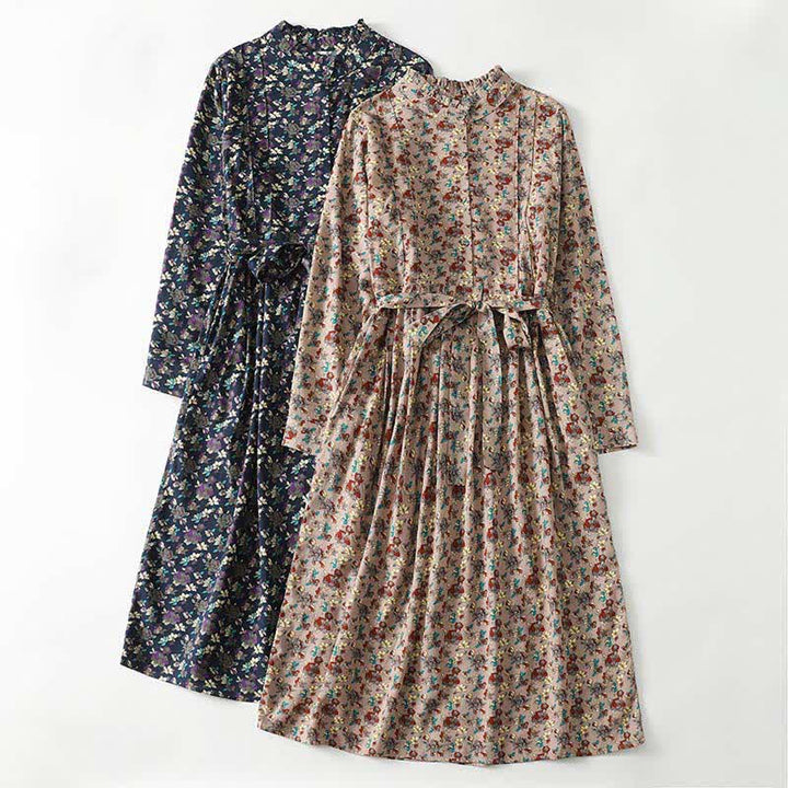 Buddha Stones Spring Summer Vintage Elegant Button-Up Floral Women's Long Sleeve DressWith Pockets - image 14