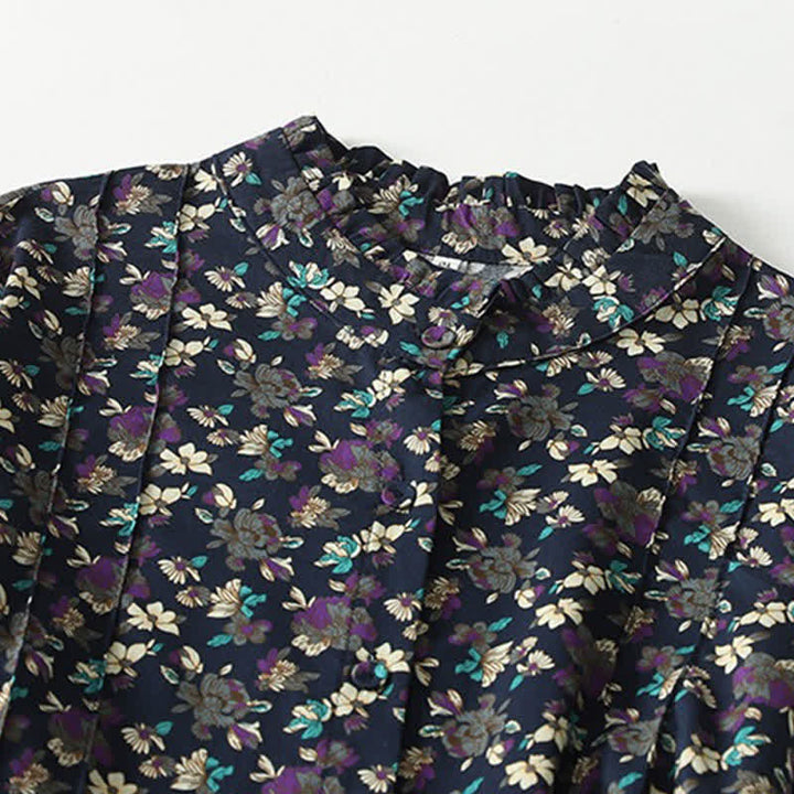 Buddha Stones Spring Summer Vintage Elegant Button-Up Floral Women's Long Sleeve DressWith Pockets - image 12