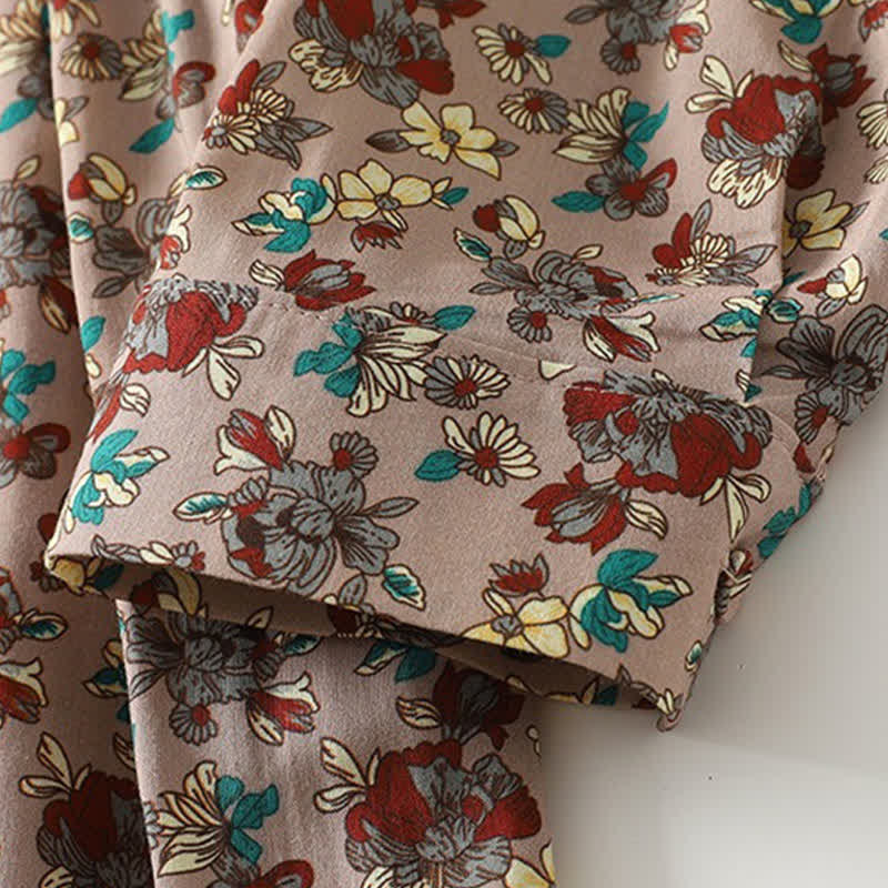 Buddha Stones Spring Summer Vintage Elegant Button-Up Floral Women's Long Sleeve DressWith Pockets - image 7