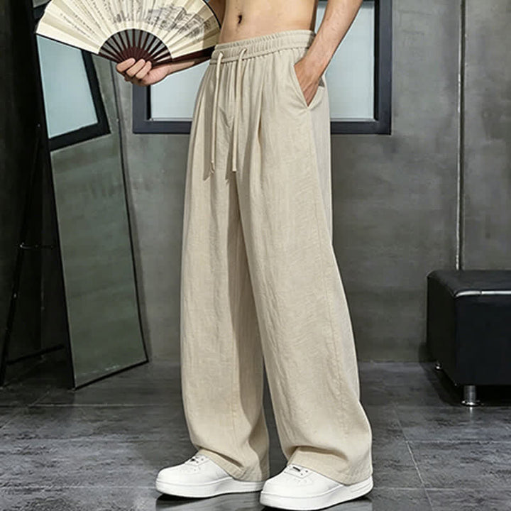 Buddha Stones Spring Summer Casual Drawstring Solid Long Pants Men's Straight Leg Pants With Pocket - image 2