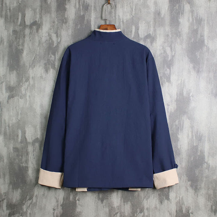 Buddha Stones Spring Fall Casual Tang Style Drawstring Contrast Trim Solid Men's Kimono - image 11