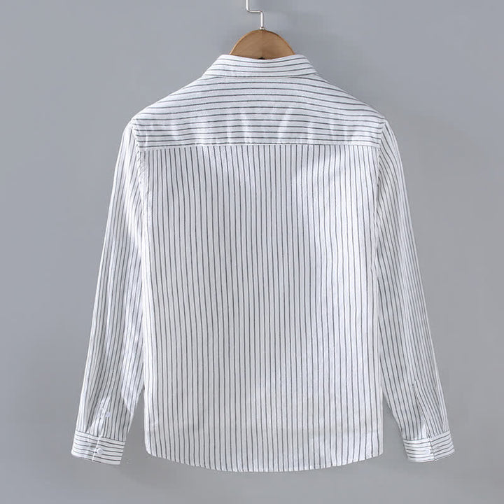 Buddha Stones Spring Fall Casual Minimalist Button-Up Vertical Striped Men's Long Sleeve Shirts With Patch Pocket - image 1