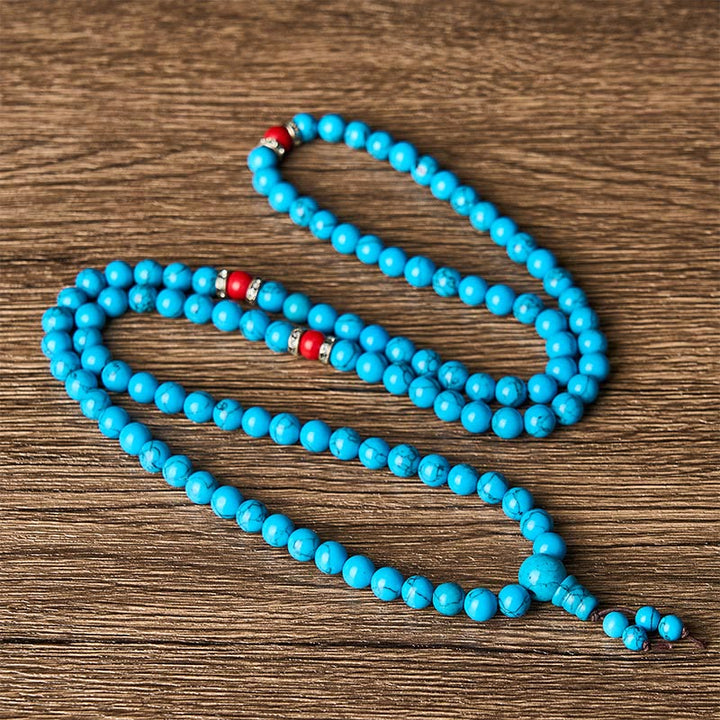 Buddha Stones Turquoise Tibetan Round 108 Bead Protection Mala - image 3