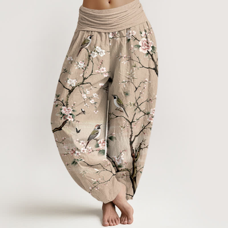 Buddha Stones Cotton Cherry Blossoms Bird Pattern Women's Elastic Waist Harem Pants - BurlyWood - US16，UK/AU20，EU48 (3XL) - image 8