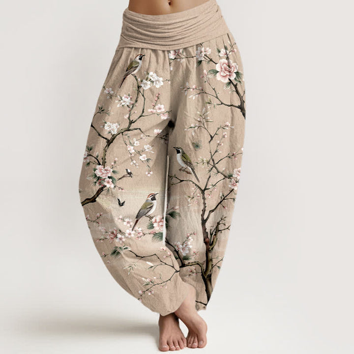 Buddha Stones Cotton Cherry Blossoms Bird Pattern Women's Elastic Waist Harem Pants - BurlyWood - US16，UK/AU20，EU48 (3XL) - image 8